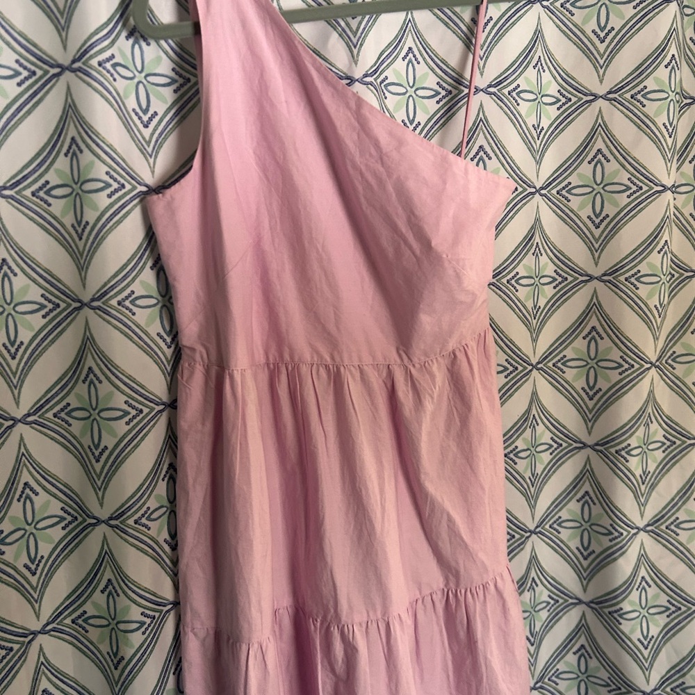 NWOT GAP ONE SHOULDER Pink Maxi Dress with Tiered Skirt and Lace Detailing - Picture 4 of 13